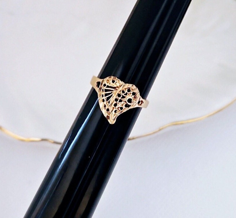 Gold Filigree Heart Ring: 14k Heavy Plated, 2mm Band - Etsy