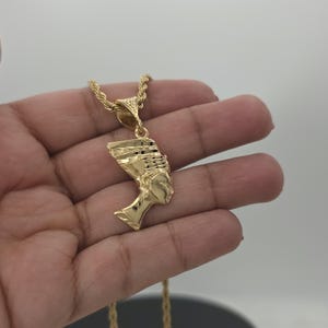 Gold Nefertiti Pendant Necklace: 14k Heavy Plated, 3mm French Rope Chain, Lifetime Replacement Guarantee image 5