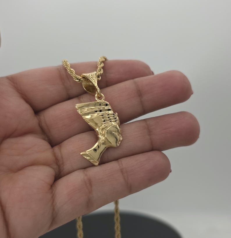 Gold Nefertiti Pendant Necklace: 14k Heavy Plated, 3mm French Rope Chain, Lifetime Replacement Guarantee image 5