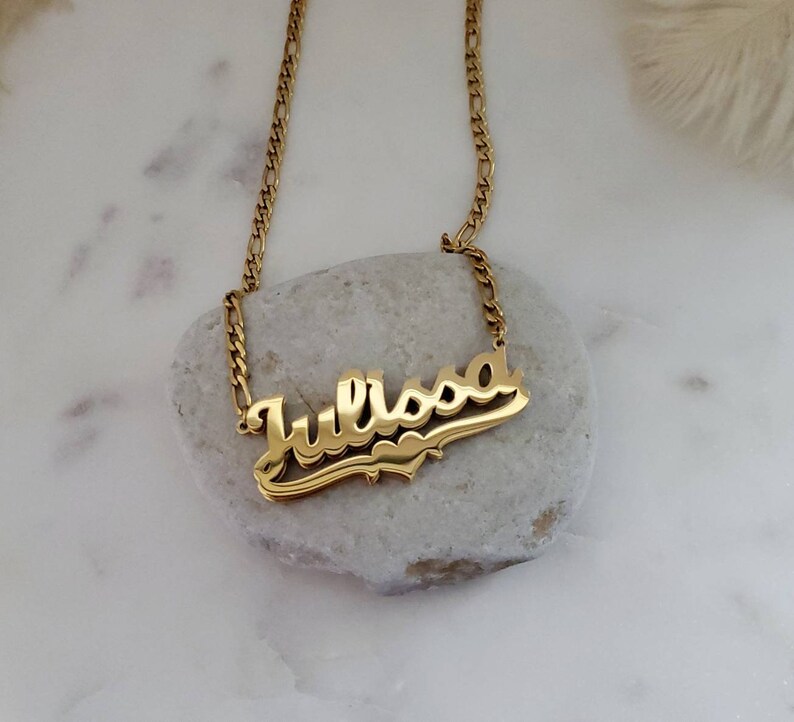 Gold Name Plate Necklace Personalized Necklace Double Name Etsy