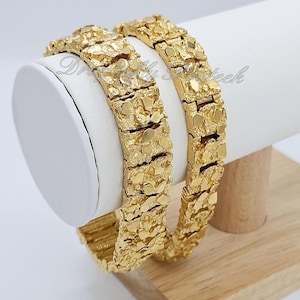 Gold Nugget Bracelet: 14k Heavy Plated, 13mm or 15mm Available, Lifetime Replace Guarantee