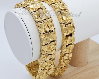 Gold Nugget Bracelet: 14k Heavy Plated, 13mm or 15mm Available, Lifetime Replace Guarantee
