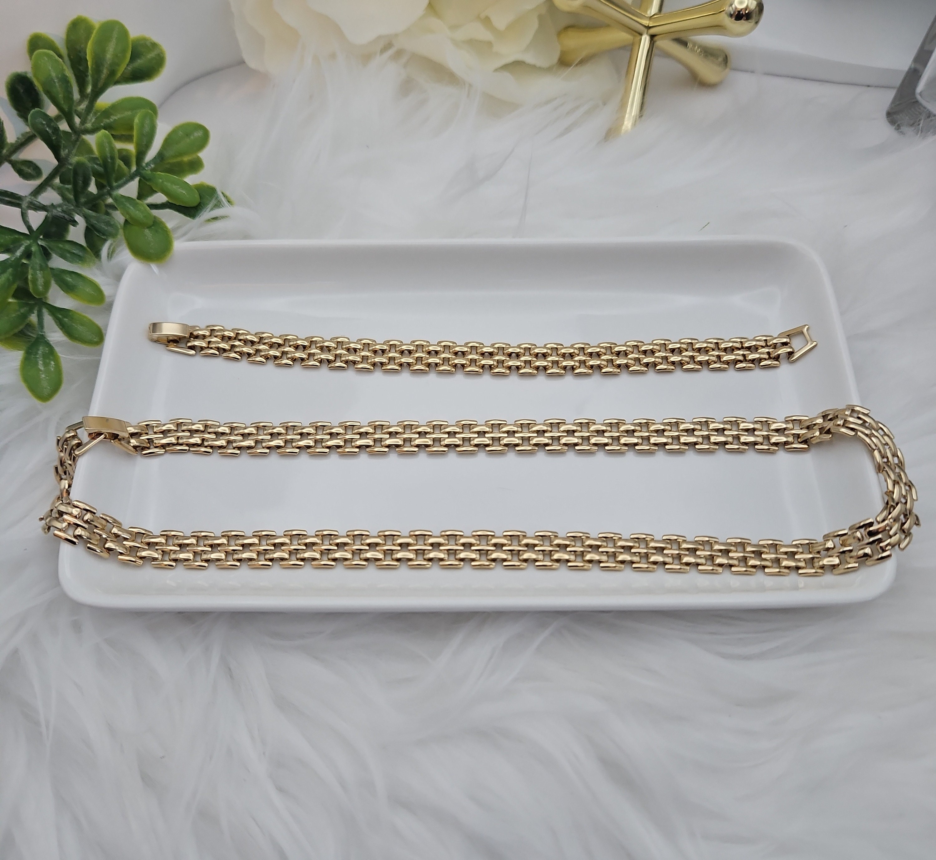 ゴールドヴィンテージパンサーチョーカー＆ブレスレットセット：14K 