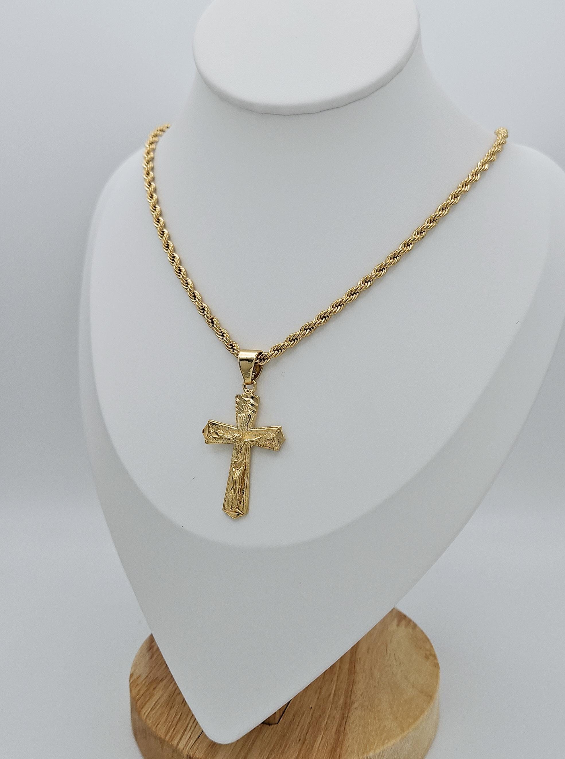 Collana con croce e nome di Gesù placcata in oro 14k, collana cristiana minimalista - Italia