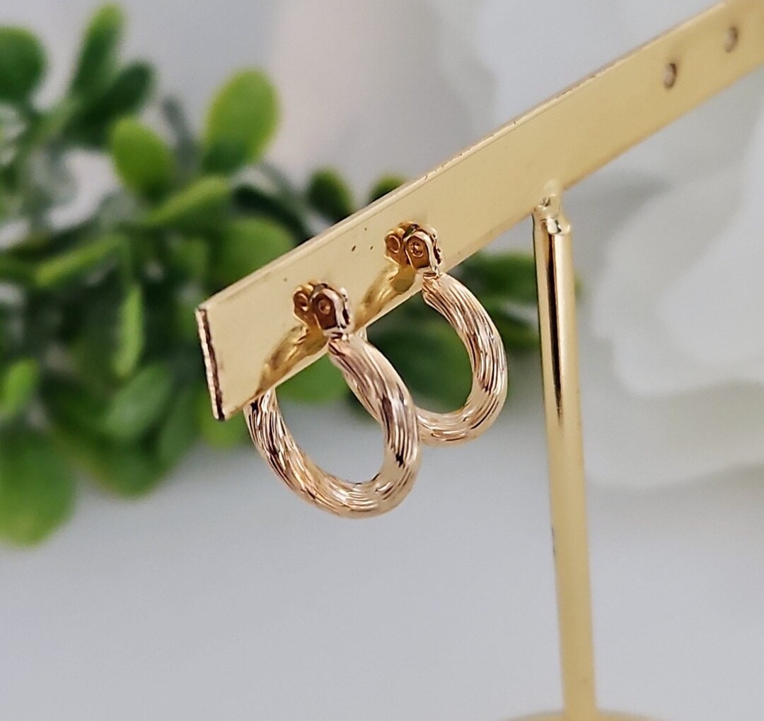 Gold Twisted Hoop Earrings, Small 2.7mm Diameter, 15mm in Width, 14k