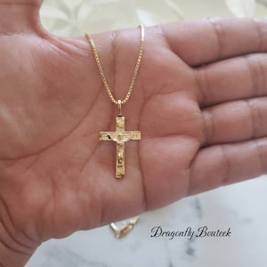 Gold Crucifix Necklace, Simple Crucifix Necklace, Simple Cross Necklace, Minimalist Necklace, 14k Heavy Plated Gold Necklace