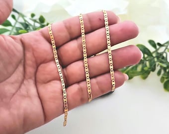 Gold Maritime Chain, 14k Heavy Plated, 2mm Fancy Sparkly Flat Chain, Lifetime Replacement Guarantee