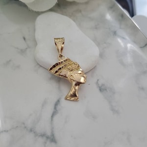 14k Gold Plated Nefertiti Pendant: Egyptian Queen Diamond Cut