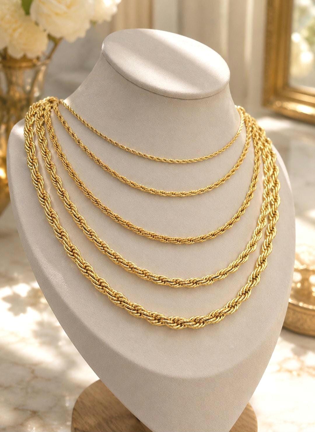 14K ITALY ロープチェーン ネックレス フレンチロープチェーン、14Kヘビープレートゴールド - ユニセックス