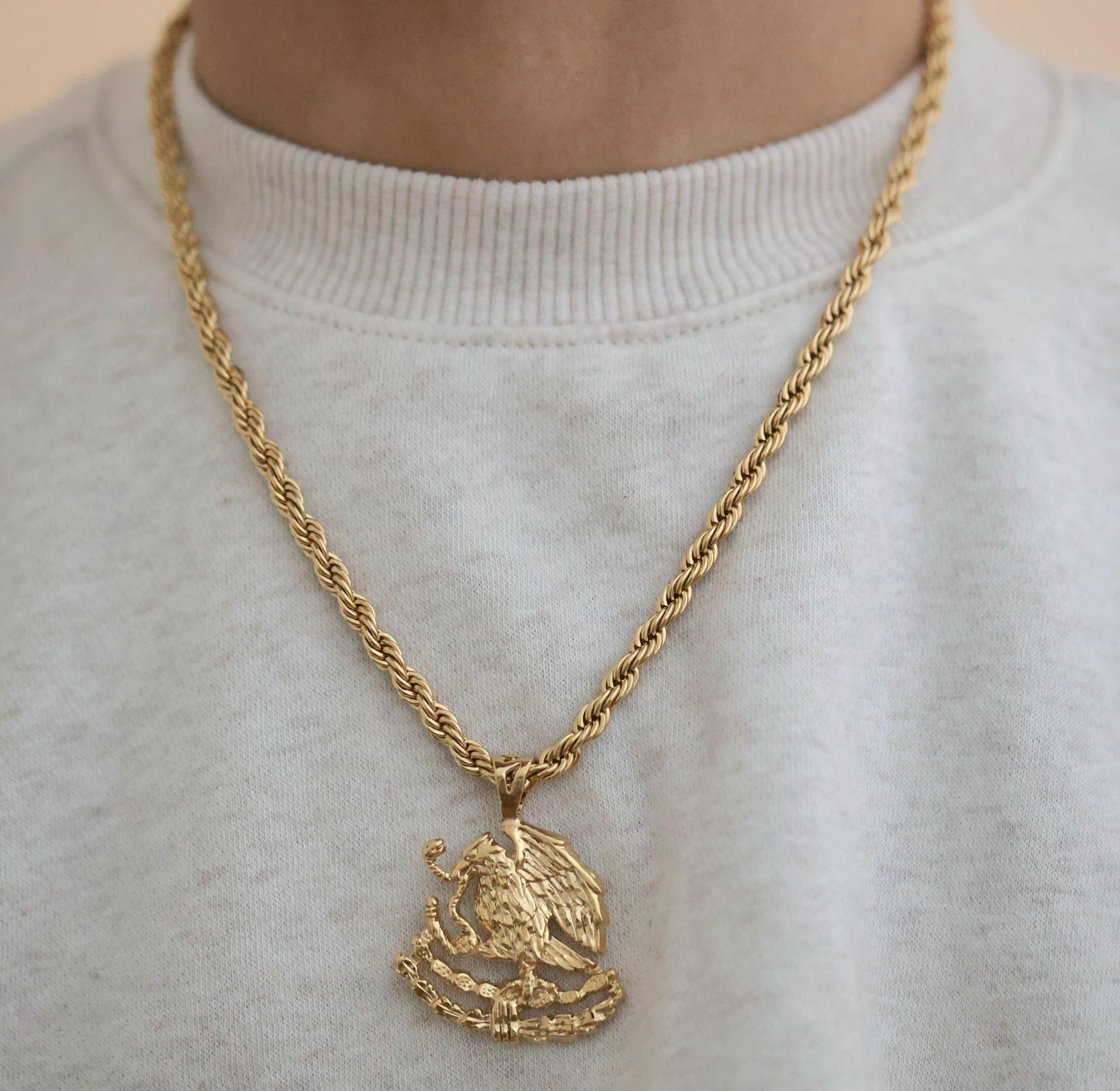 Mexican Rope Chain Large Mexican Shield Eagle Necklace: 14k Gold Plated, 4mm Rope Chain ...