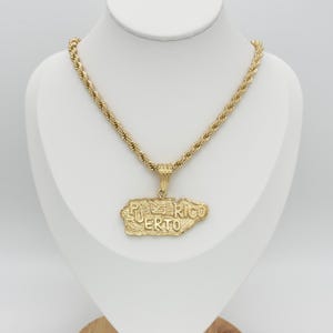 Collier à pendentif Porto Rico en plaqué or 14 carats - Chaîne en corde de 4 mm