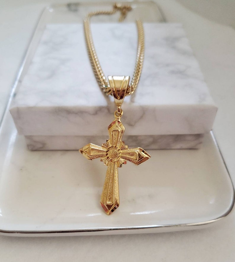 Gold Cross Necklace for Men Gold Crucifix Necklace 4mm Gold Etsy