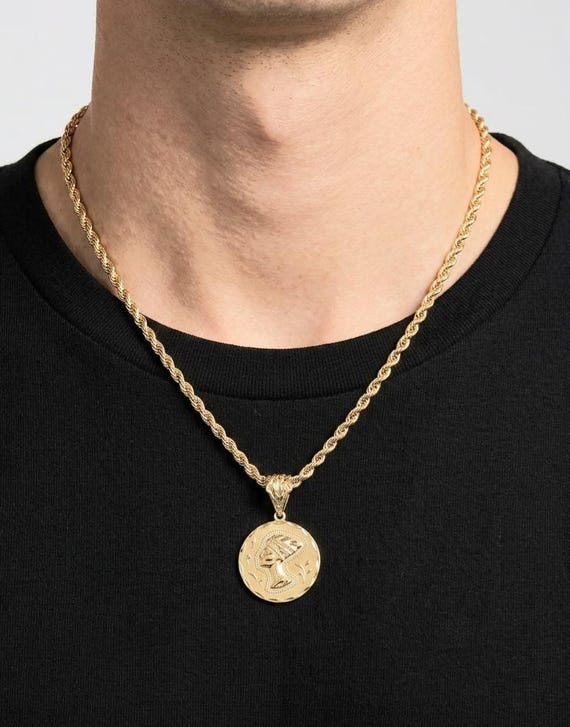 Gold Nefertiti Necklace: 14k Heavy Plated, 4mm Rope Chain, 22mm