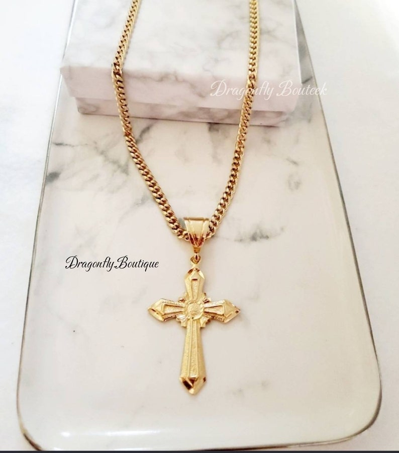 Gold Cross Necklace for Men Gold Crucifix Necklace 4mm Gold Etsy