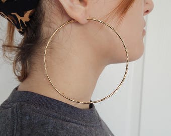 Jumbo 14k Gold Plated Hoop Earrings: 90mm Hypoallergenic Hoops