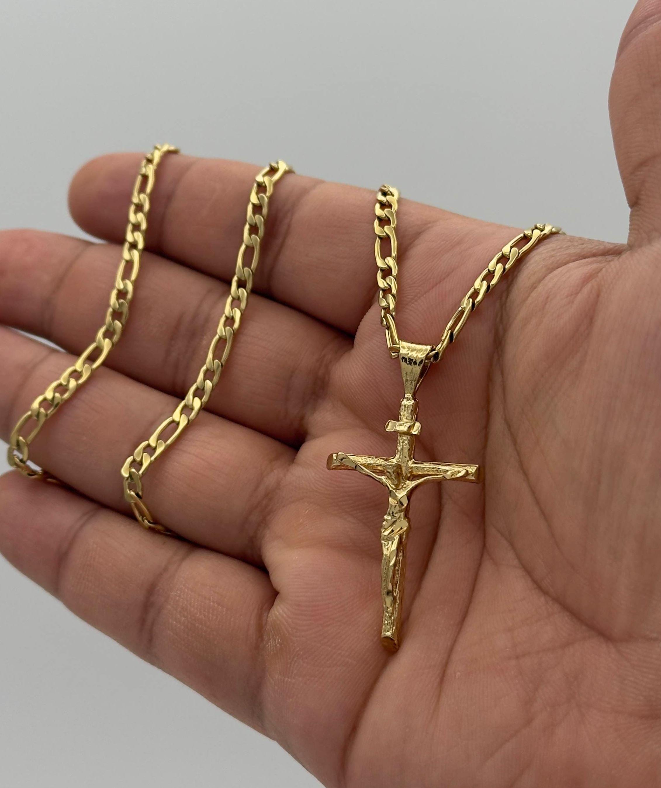 Collar Guadalupe Oro Collar De Cadena Figaro 18" Con Colgante De Cruz De Guadalupe Chapado En Oro 14k - Para Hombres, Estilo Hip Hop Cadena Hombre 18 Pulgadas Oro