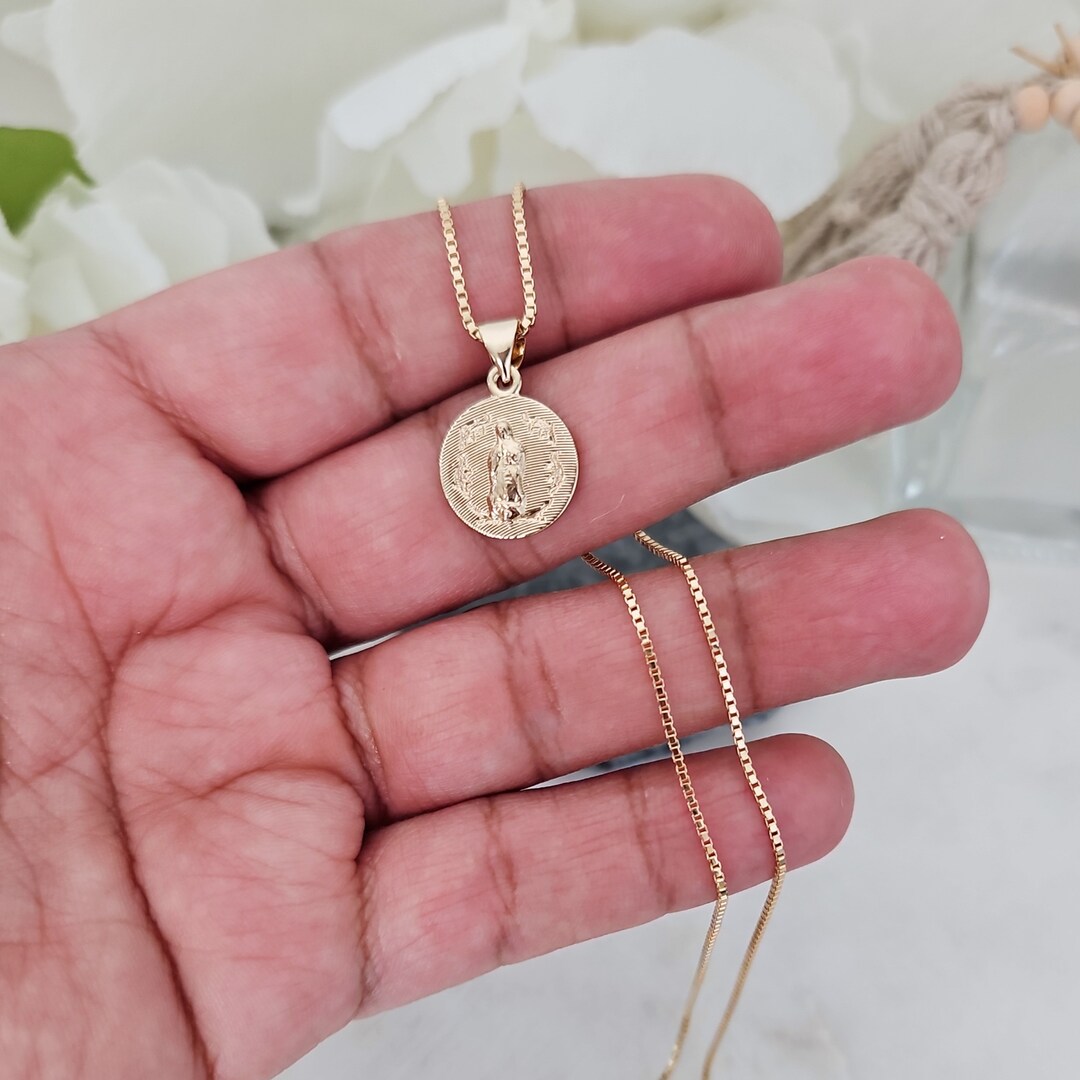 Gold Virgin Mary Necklace, Tiny Guadalupe Necklace, 14k Heavy Plated