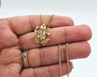 Gold Coqui Necklace: 14k Plated Tropical Frog Pendant, Lifetime Replacement Guarantee!