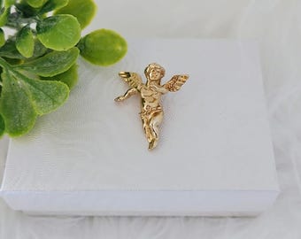 Gold Cherub Pendant: 14k Heavy Plated Angel Charm Unisex