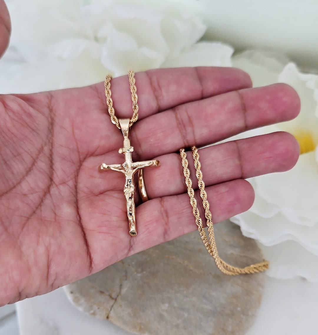 Gold Crucifix Necklace for Men 14k Heavy Plated Gold Etsy