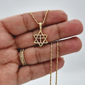 Gold Star of David Necklace: 14k Plated Pendant, 1mm Box Chain