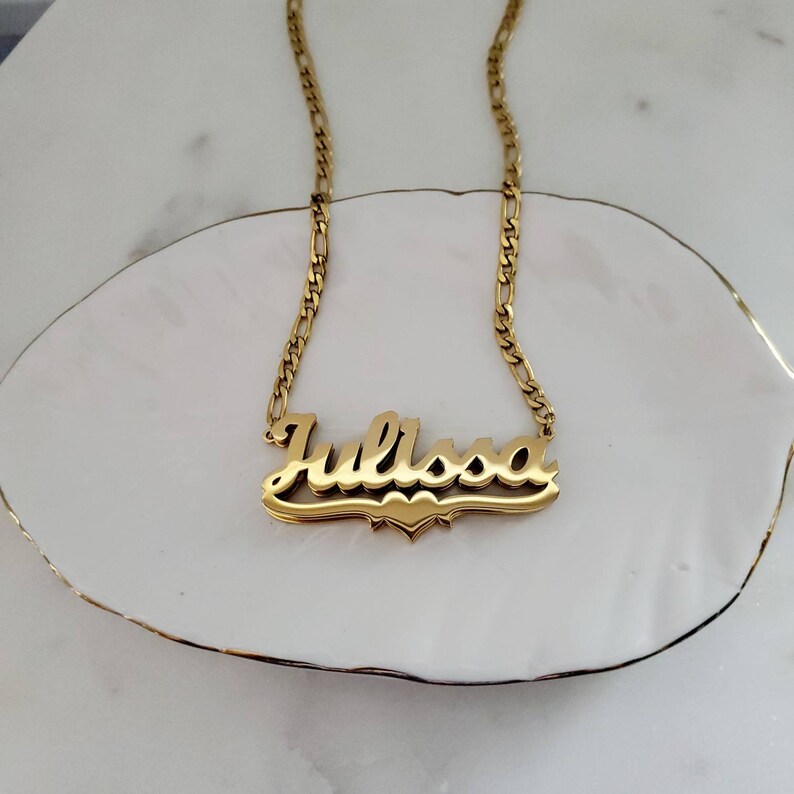 Gold Name Plate Necklace Personalized Necklace Double Name Etsy