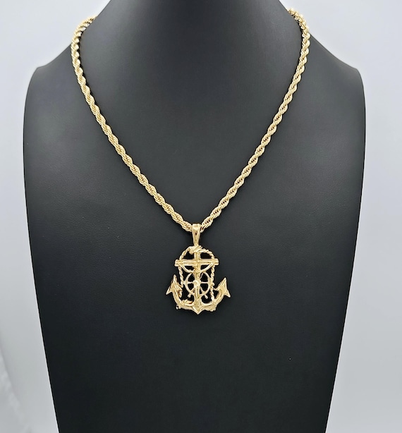 Gold Anchor Necklace: 4mm French Rope Chain, Medium Sized