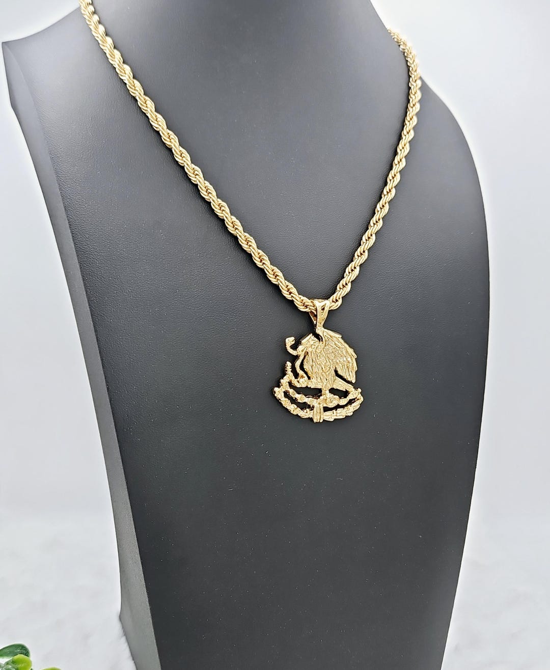Mexican Rope Chain Large Mexican Shield Eagle Necklace: 14k Gold Plated, 4mm Rope Chain ...
