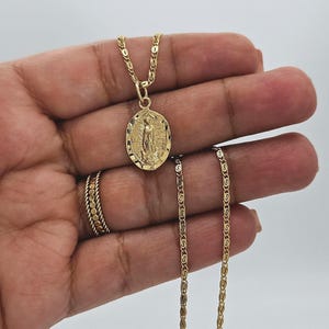 Gold Virgin Mary Necklace: Guadalupe Oval Pendant, 14k Plated