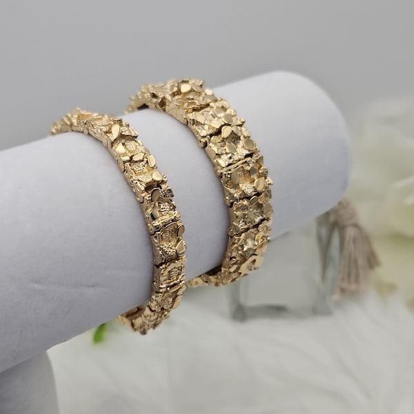 Gold Nugget Bracelet, 9mm Or 15mm Gold Nugget Bracelet, 14k Heavy Plated Gold, High Quality Bracelet, Unisex, Lifetime Replacement Guarantee