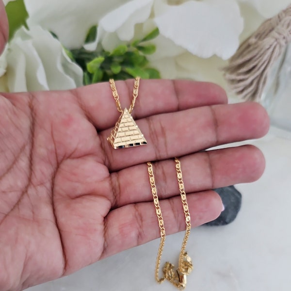Gold Pyramid Necklace, Pyramid Necklace for Women, 14k Heavy Plated Gold, High Quality Pyramid Necklace, 15mm Pyramid, Slider Pendant