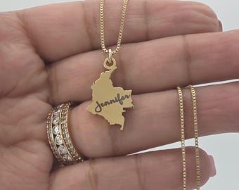Gold Colombia Map Necklace: Engravable, Tarnish Resistant