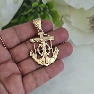 Large Anchor PENDANT ONLY, Large Gold Anchor,  Gold Crucifix For Men, 14k Heavy Plated Gold, High Quality, Lifetime Replacement Guarantee