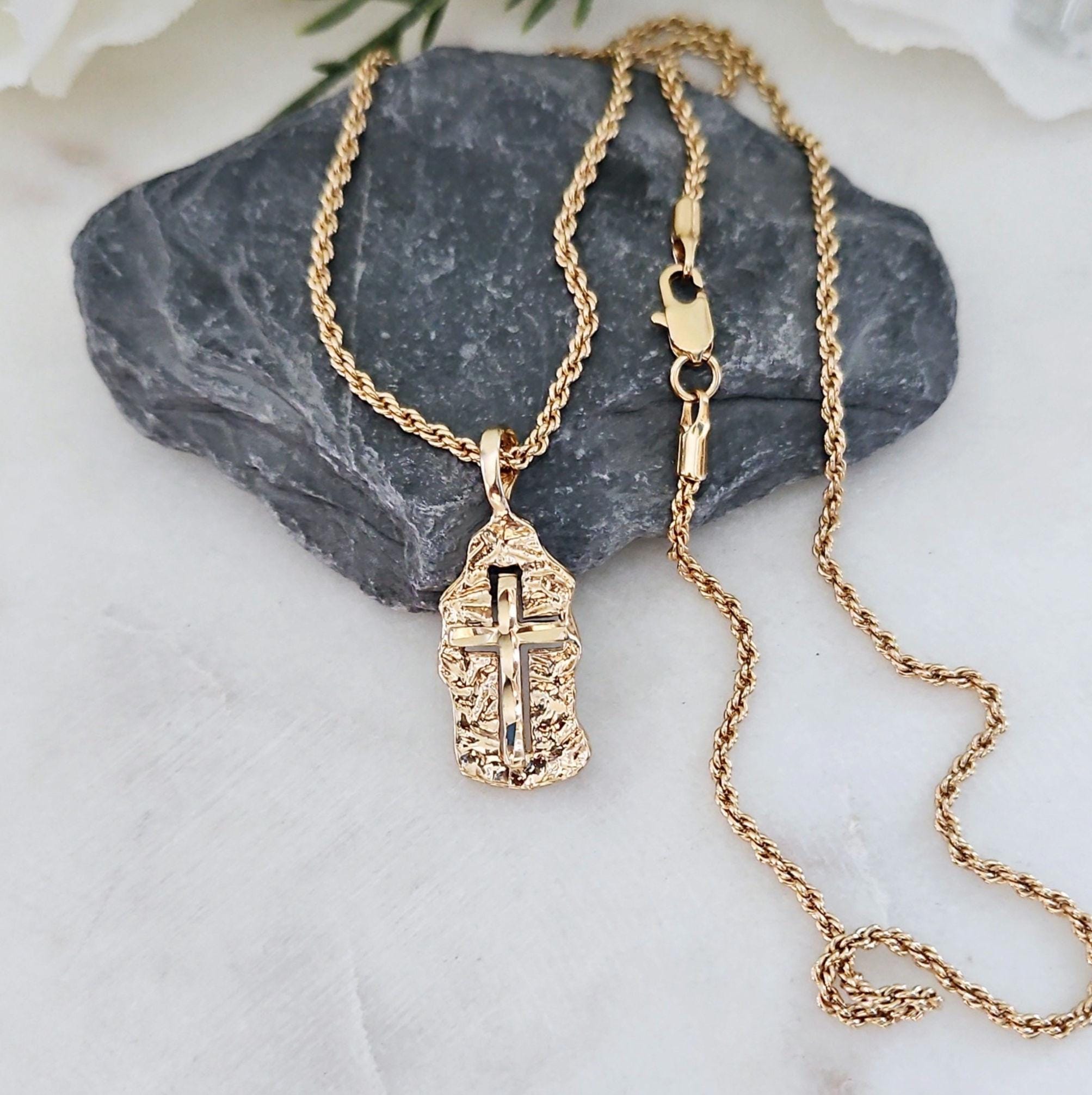 Deux Chaînes Cordon Plaqué Or 14 Carats – Avec Crucifix Et Pendentif Jésus, Homme