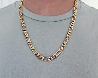 Large Gold Figaro Chain, Thick 9mm Figaro Chain, Solid Smooth Figaro Necklace, 14k Heavy Plated Gold Figaro Chain, High Quality Chain