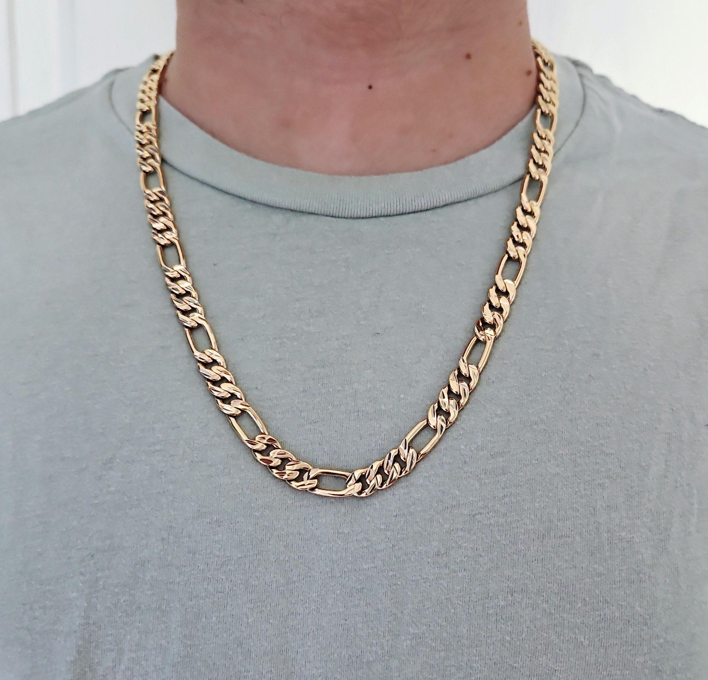 9mm Thick Gold Figaro Chain Necklace - 14k Heavy Plated, Lifetime