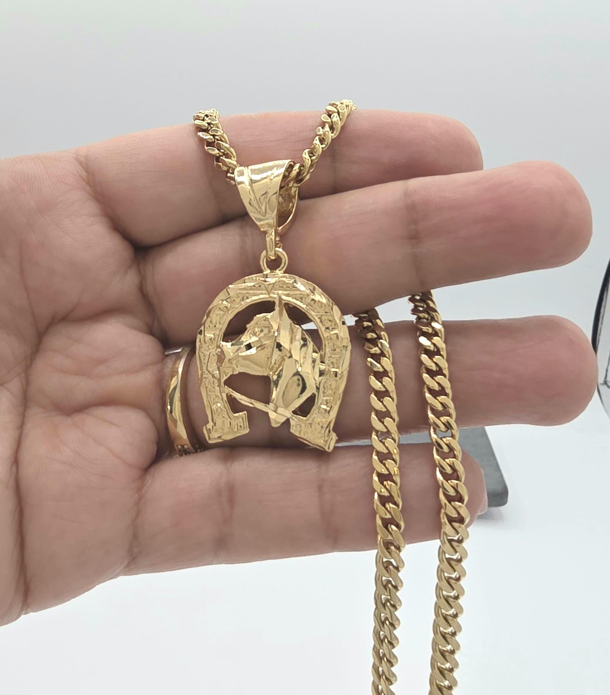 アクセサリー sjx HORSESHOE CHARM + GOLD CHAIN 50cm Gold Horseshoe Necklace for Men: 14k Heavy Plated, Rope or Cuban
