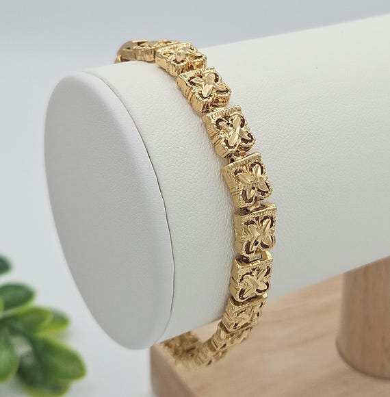 Bracciale con croce e cuore in oro 14 carati con catena da donna con perline in oro massiccio