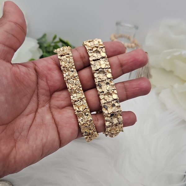 Gold Nugget Bracelet, 11mm & 15mm 14k Gold Nugget Bracelet, 14k Heavy Plated Gold, High Quality Bracelet, Lifetime Replacement Guarantee