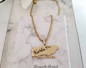 Gold Engravable Puerto Rico Necklace. 14k Gold Layered & Bonded
