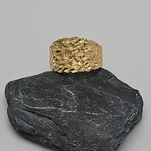 14k Heavy Gold Plated Nugget Ring - Wide Band Men&#39;s Ring