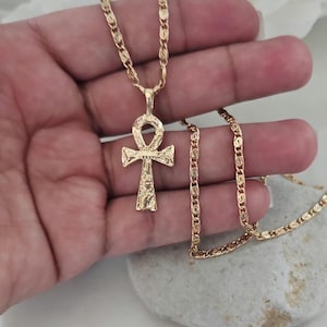 Gold Ankh Halskette: 14 Karat schwer überzogenes Gold, strukturierter Anhänger, lebenslange Ersatzgarantie