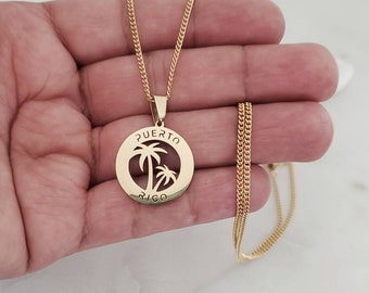 14k Gold Puerto Rico Necklace, 14k Gold Over Stainless, High Quality Necklace, Two Chain Styles Available, Tarnish Free, 22mm in Diameter