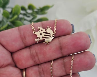 Gold Coqui Necklace: SmallPuerto Rico Necklace, 14k Over Stainless Steel Pendant, Fade Free, Minimalist