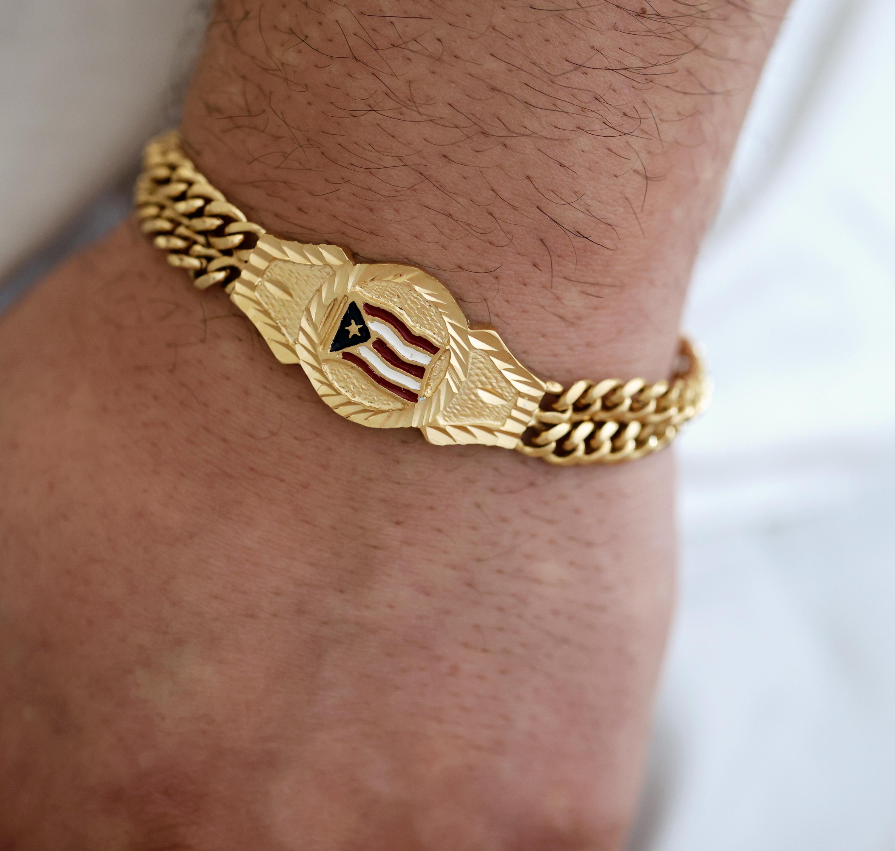 My Daily Styles Men's Stainless Steel Puerto Rico Flag Link Bracelet - 8.5 Inch