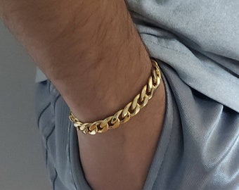 14k Gold Bracelet, 9mm Gold Curb Bracelet, Unisex Bracelet, 14k Heavy Plated Gold, High Quality Bracelet, For Women, Men