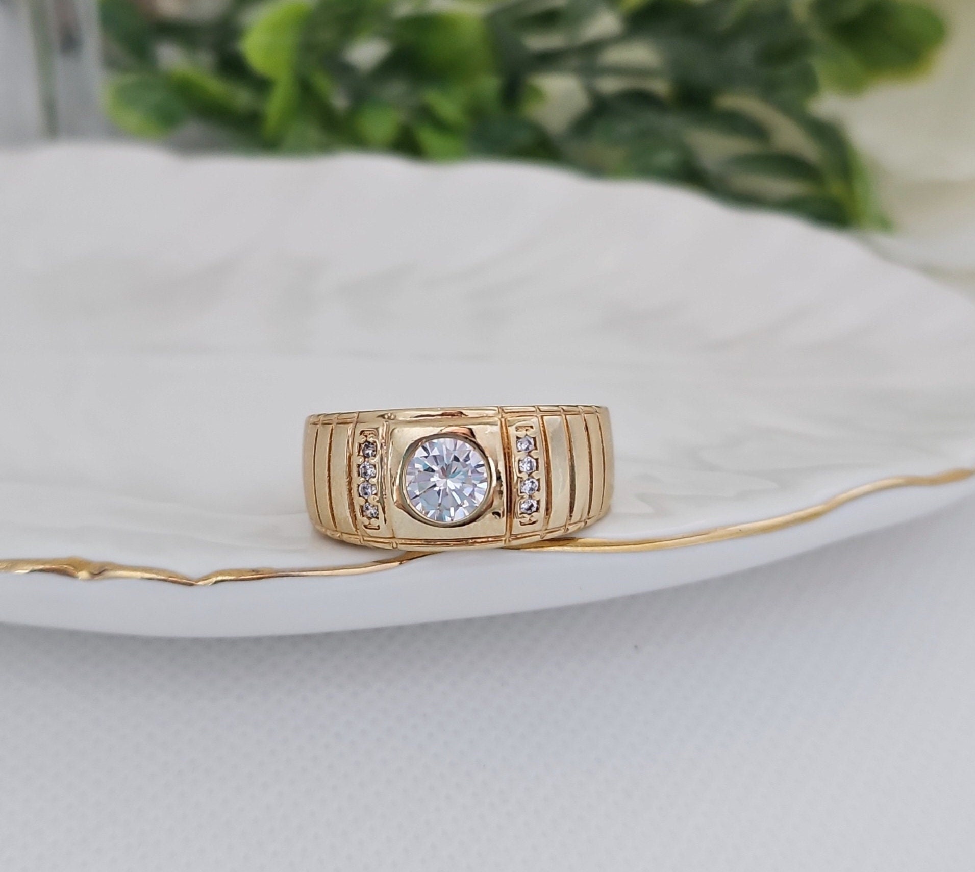 Mens gold cubic zirconia rings deals