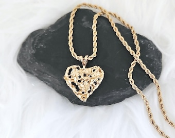 Collar de corazón de pepita bañado en oro de 14 k: cadena de cuerda de 2 mm