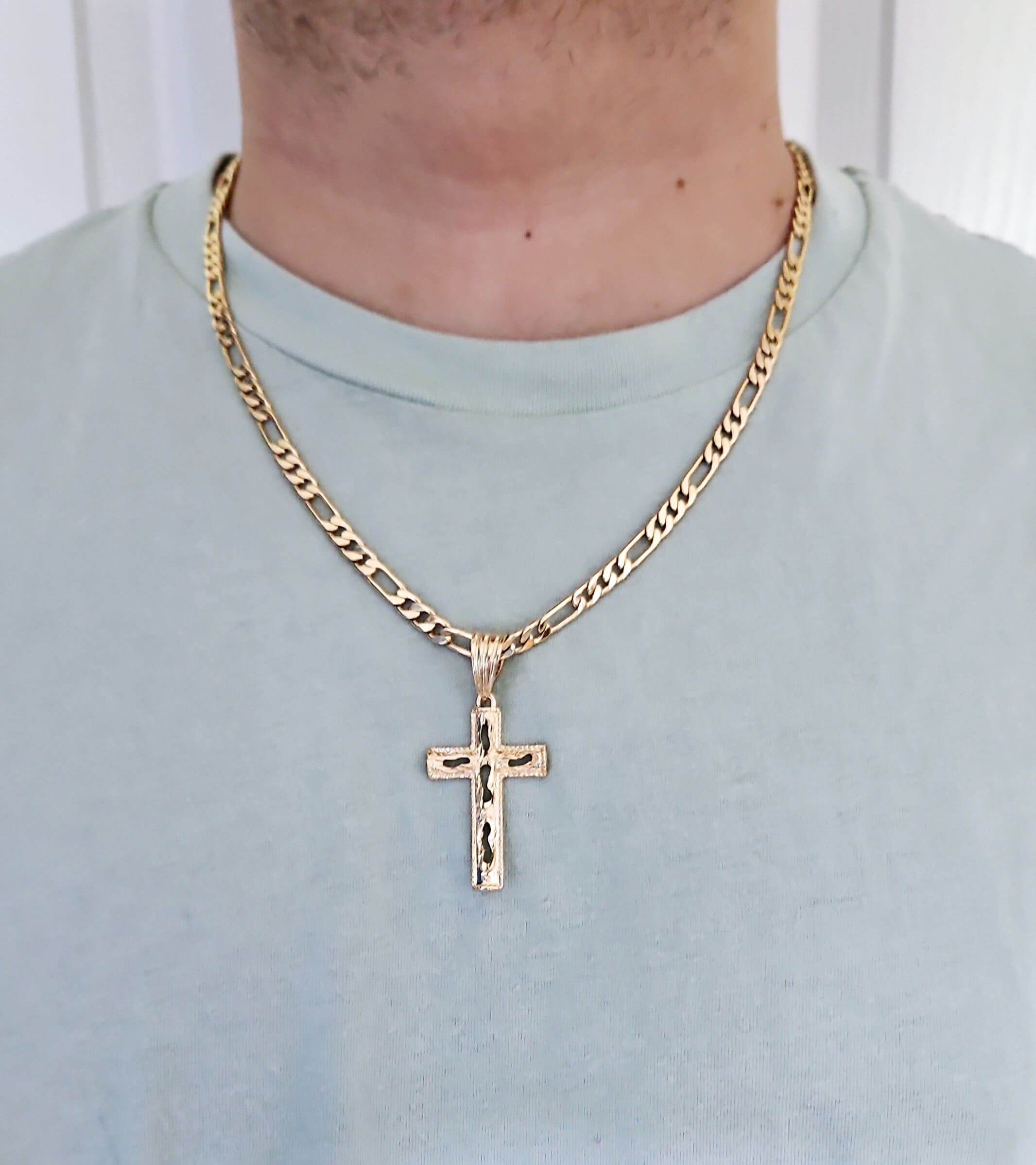 Collana Hip Hop Con Ciondolo Croce E Catena Corda - Placcata Oro 14K - Uomo