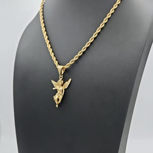 Gold Cherub Necklace, 14k Heavy Plated Gold, Gold Medium Sized Angel Necklace, 4mm French Rope Chain, Lifetime Replacement Guarantee
